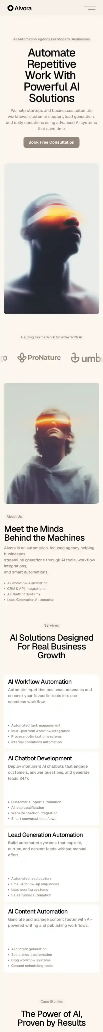 AIvoras home page on mobile
