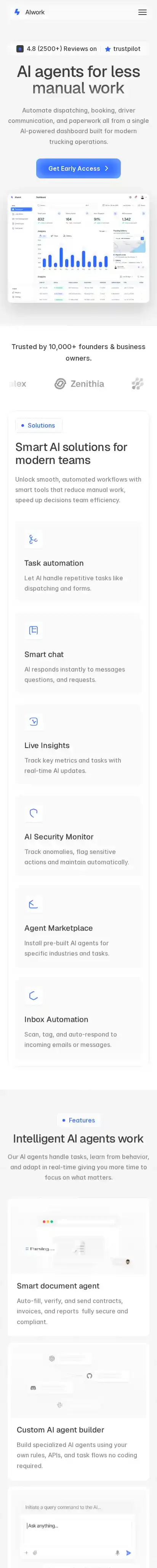 AIwork home page on mobile