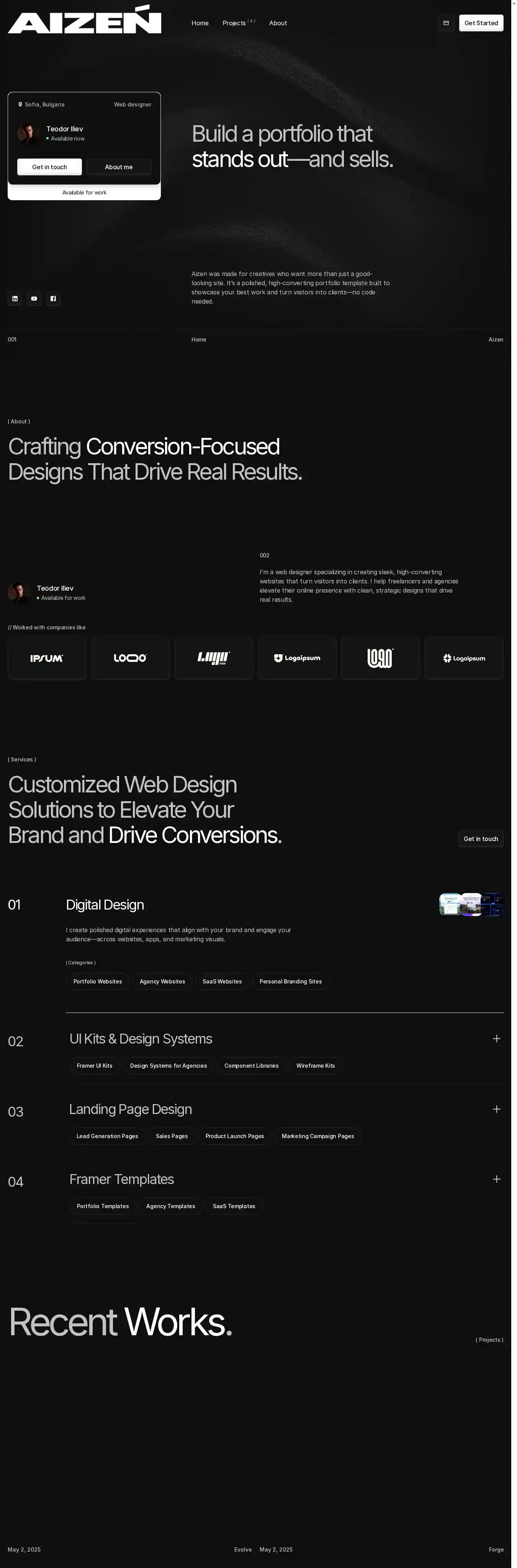 Aizen home page on desktop