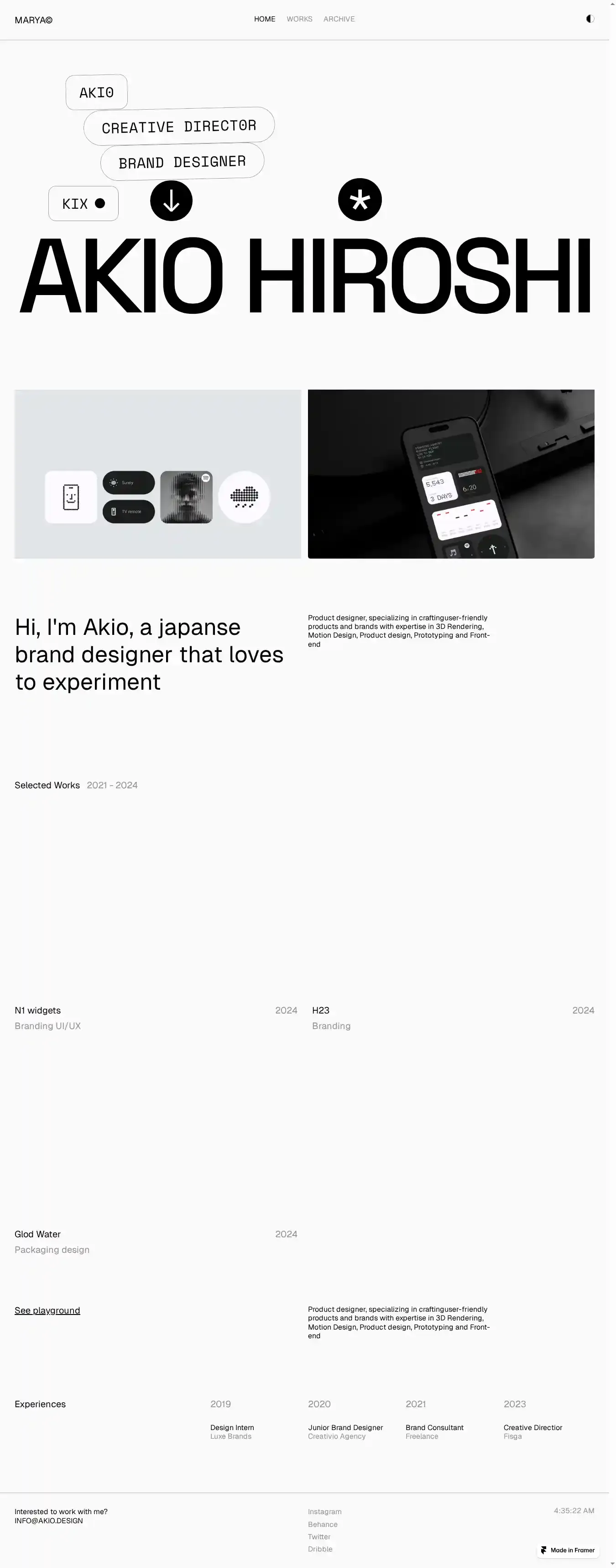 Akio home page on desktop