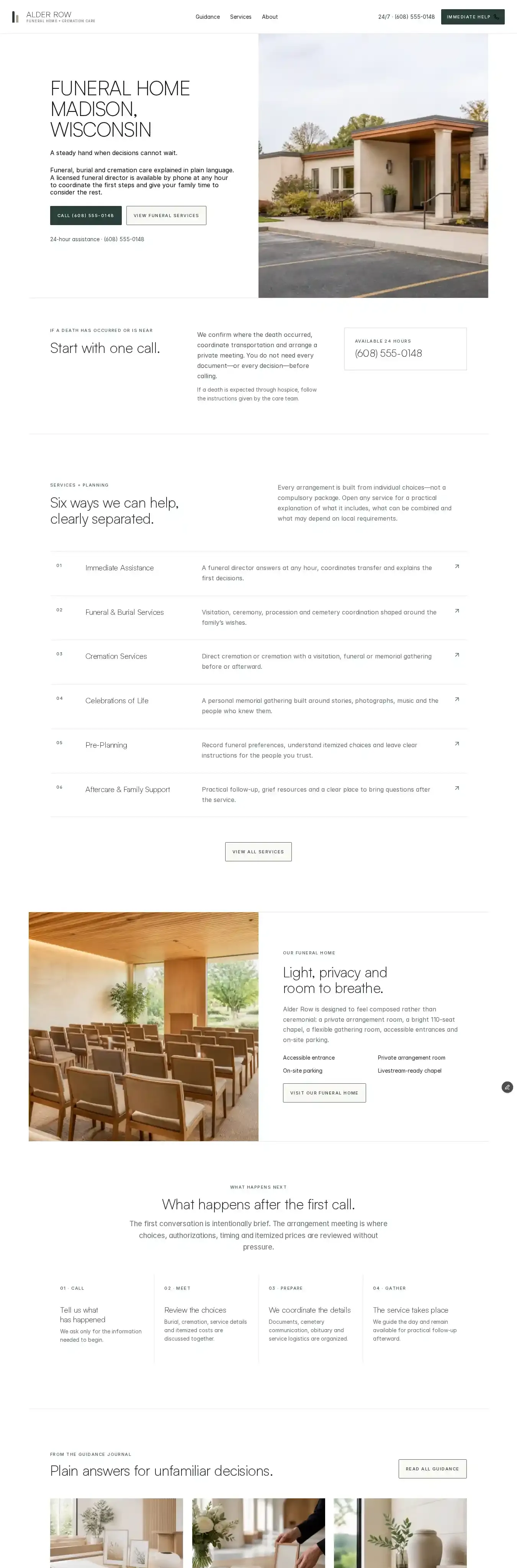 ALDER ROW home page on desktop