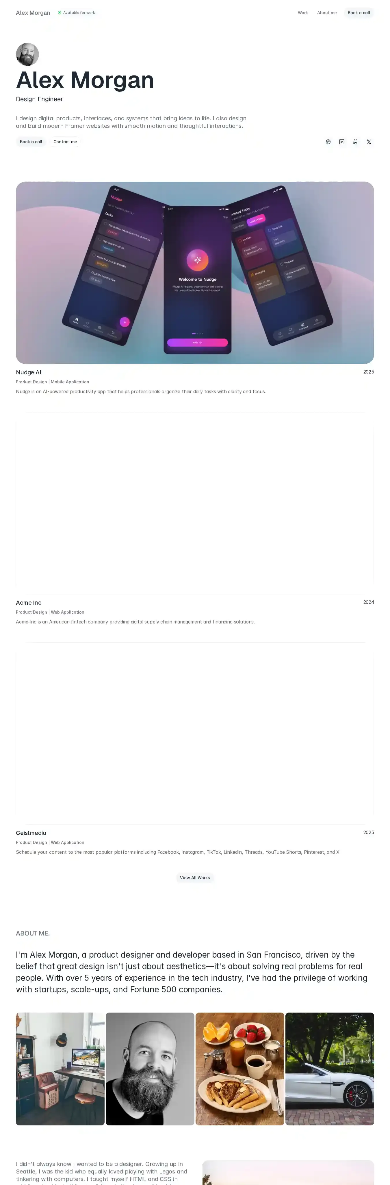 Alex-Folio home page on desktop