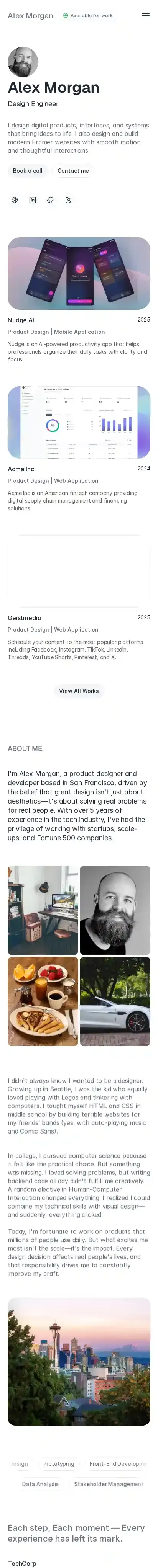 Alex-Folio home page on mobile