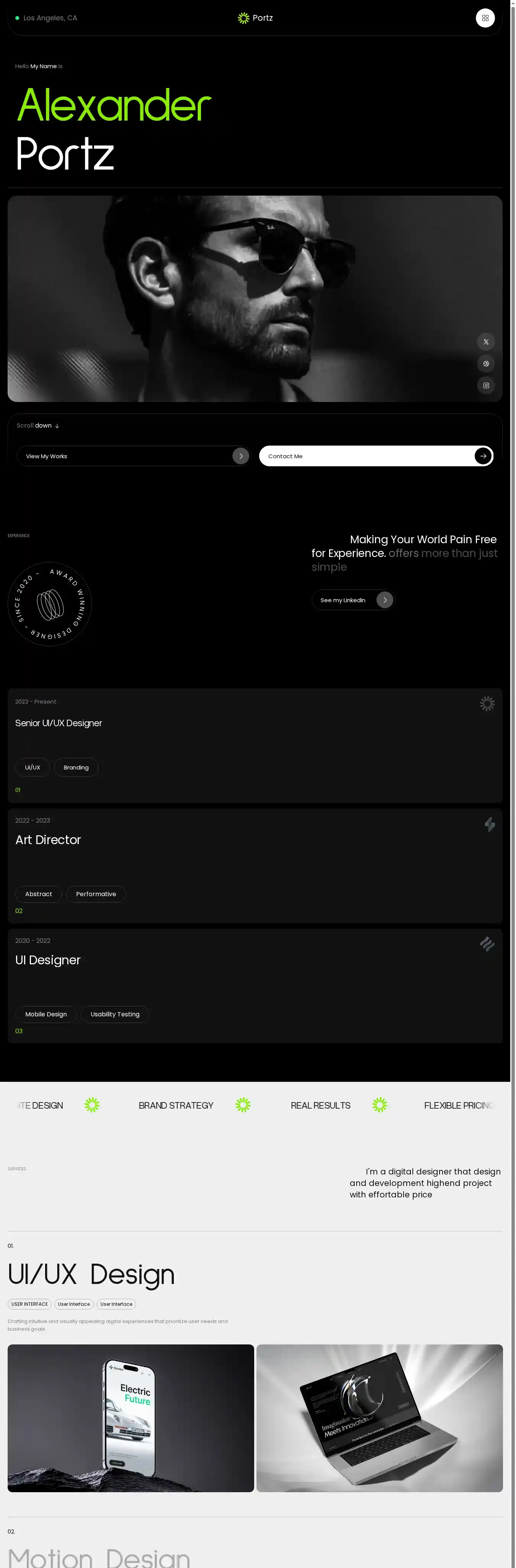 Alex Portz home page on desktop