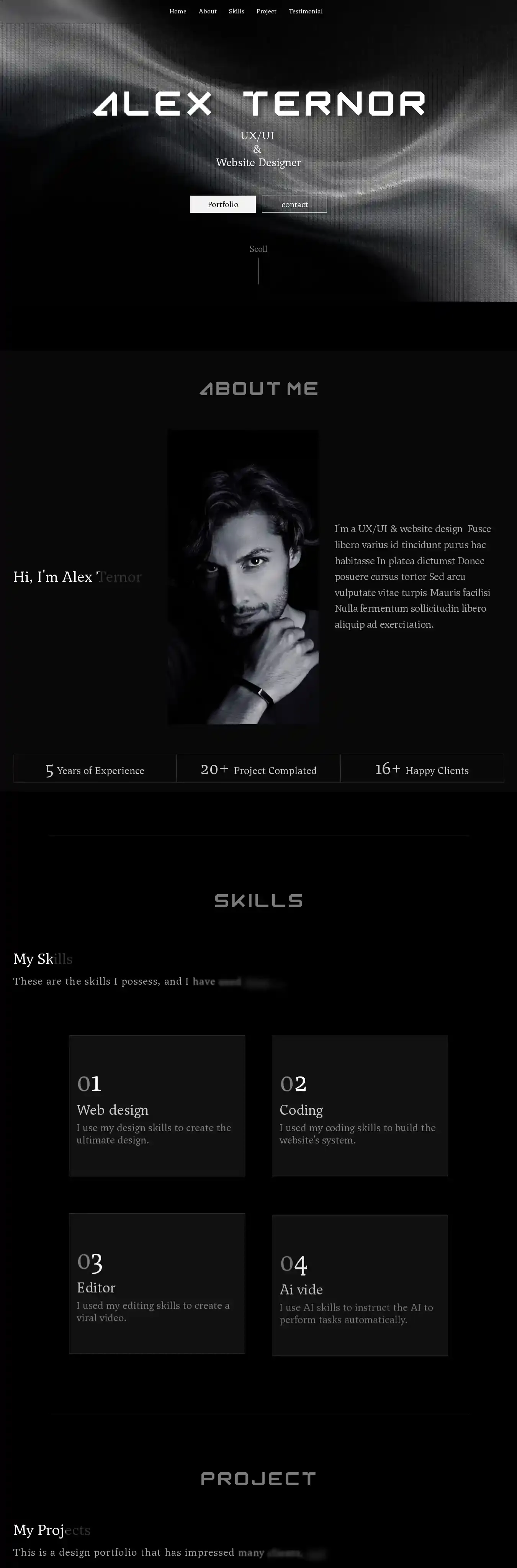 Alex Torner home page on desktop