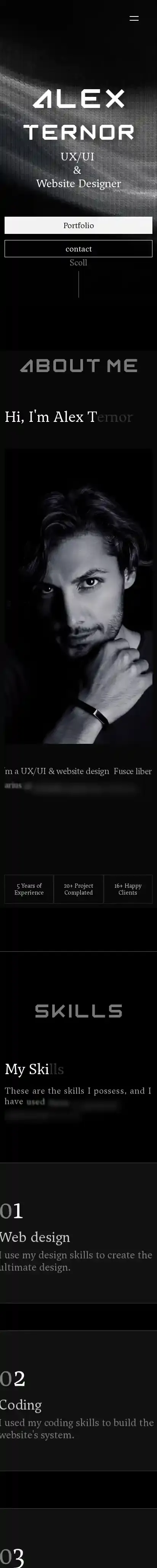 Alex Torner home page on mobile