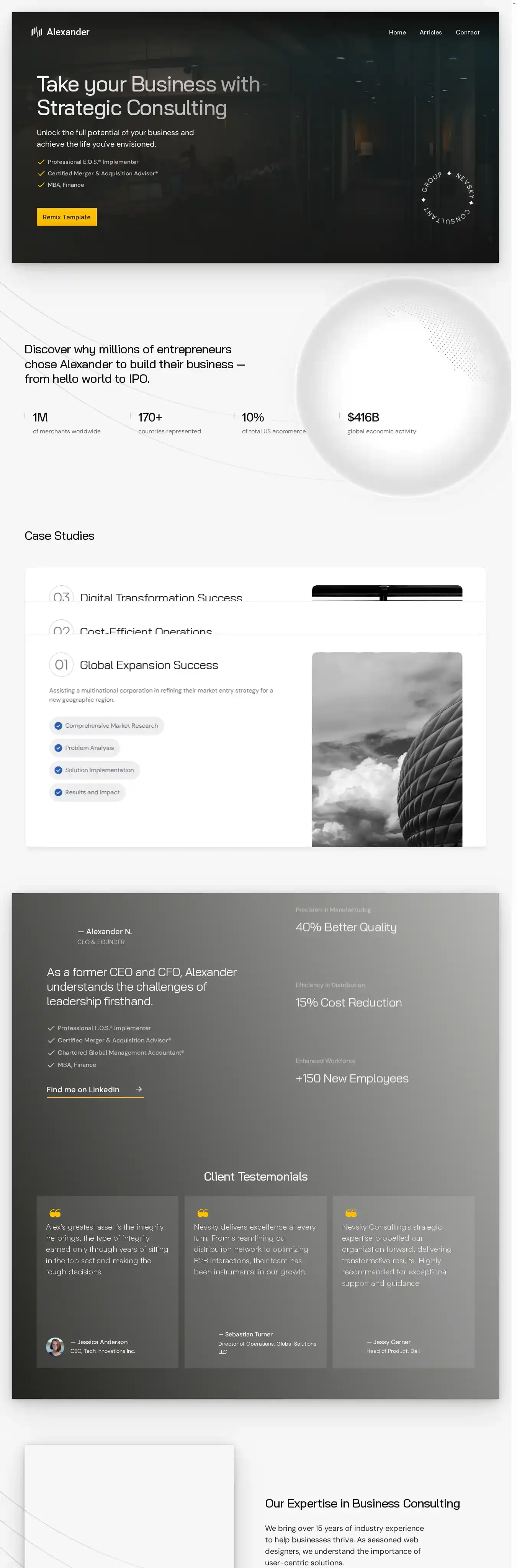Alexander home page on desktop