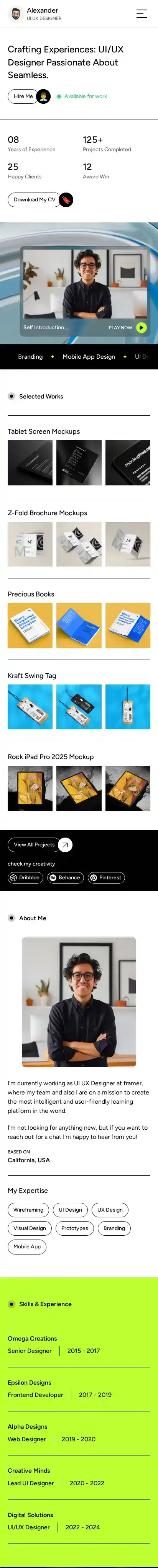 Alexander X home page on mobile