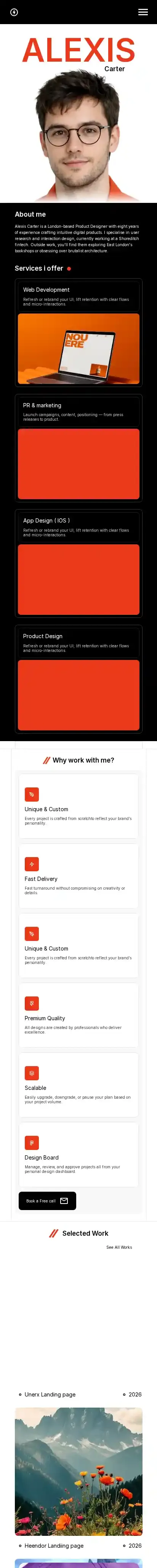 Alexis Carter home page on mobile