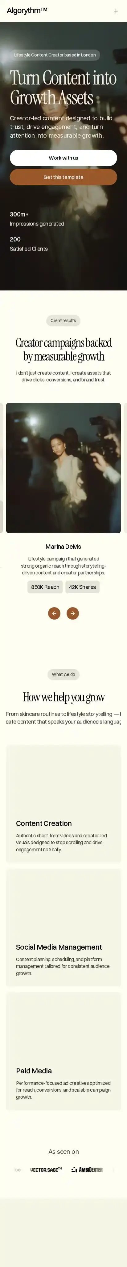 Algorythmy home page on mobile