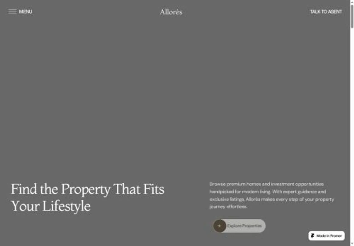 Allorés home page on desktop