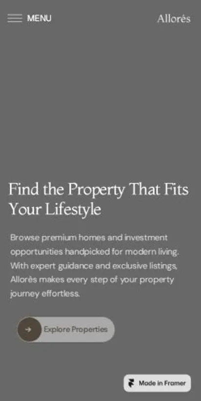 Allorés home page on mobile