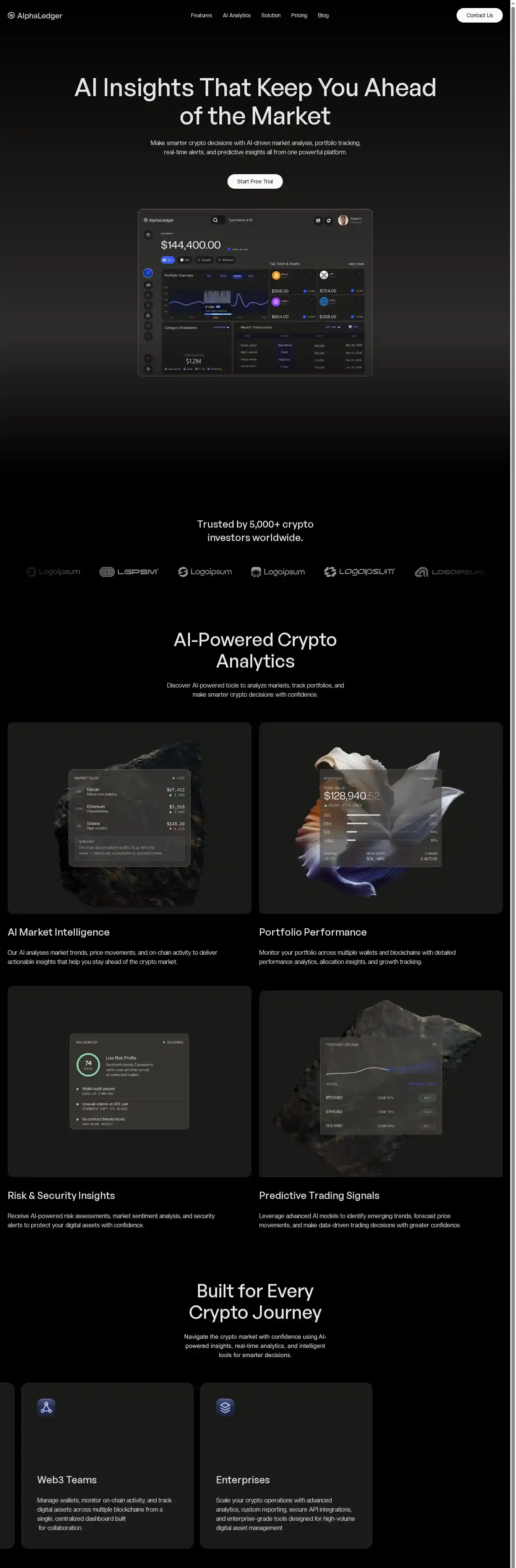 AlphaLedger home page on desktop