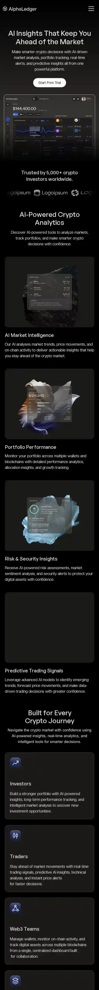 AlphaLedger home page on mobile