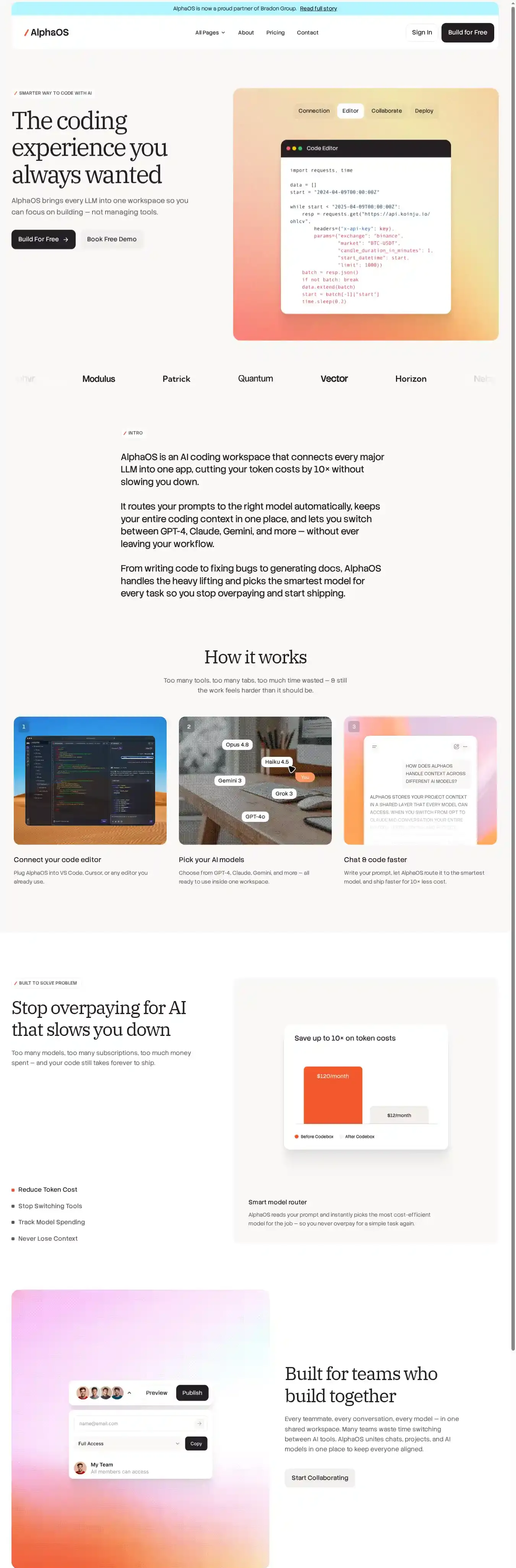 AlphaOS home page on desktop
