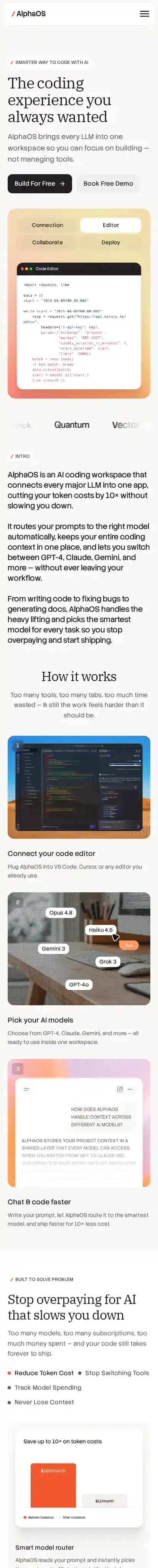 AlphaOS home page on mobile