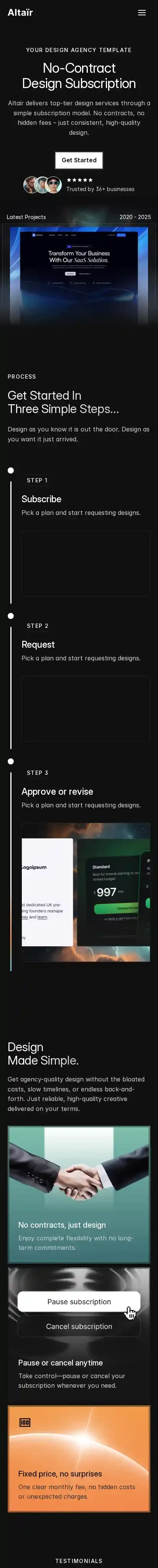 Altair home page on mobile