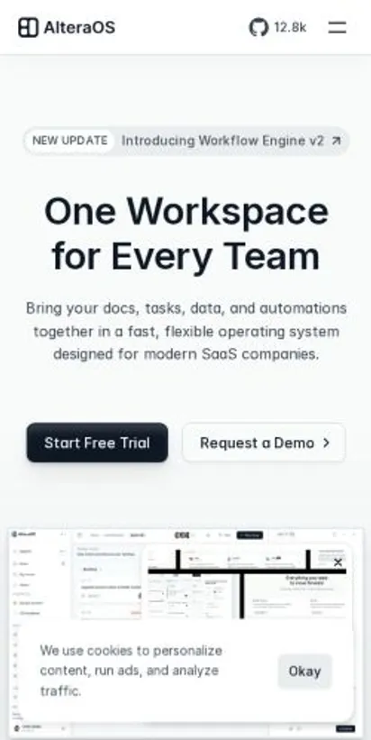 AlteraOS home page on mobile