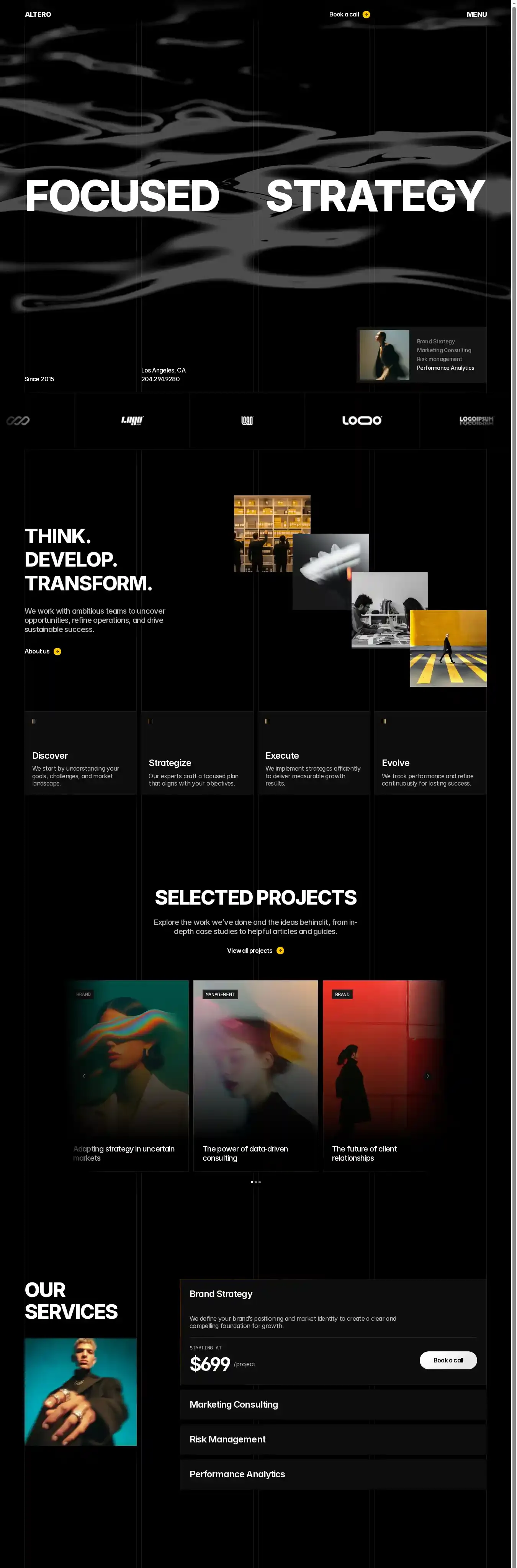Altero home page on desktop