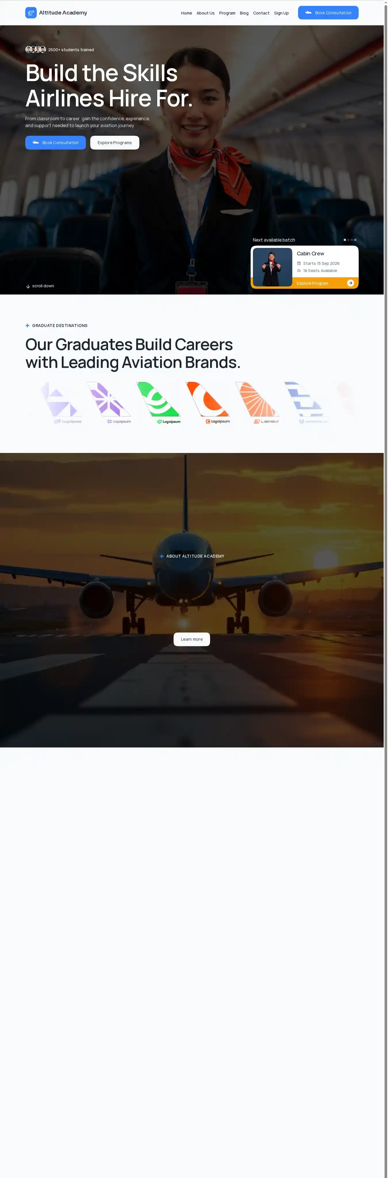 Altitude Academy home page on desktop