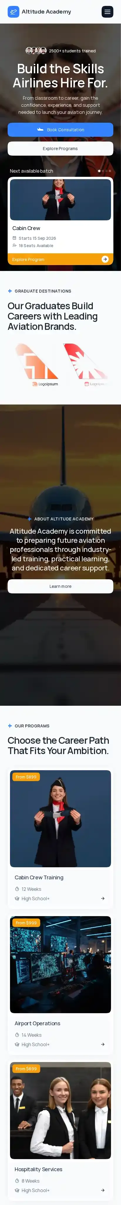 Altitude Academy home page on mobile