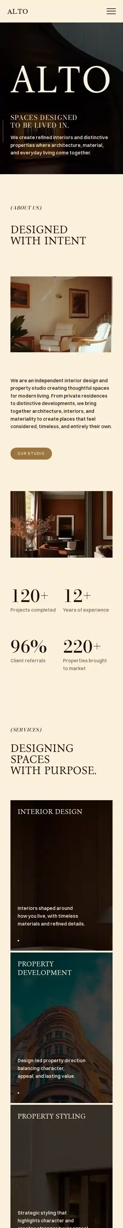 Alto — Interior Arch home page on mobile