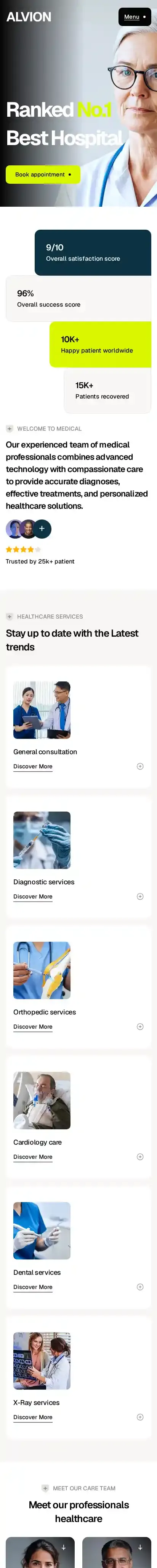 Alvion Healthcare home page on mobile