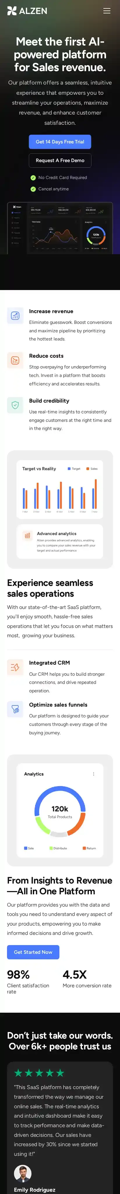 Alzen home page on mobile