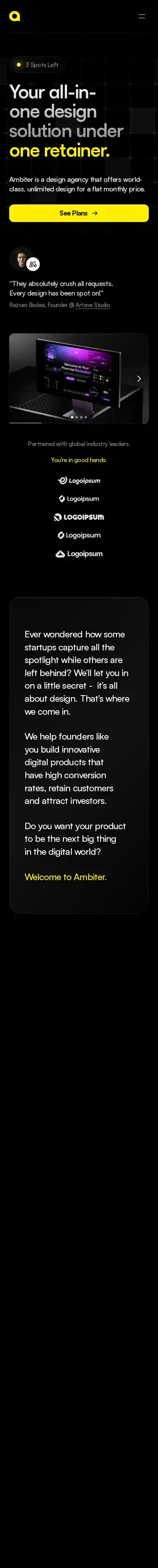 Ambiter home page on mobile