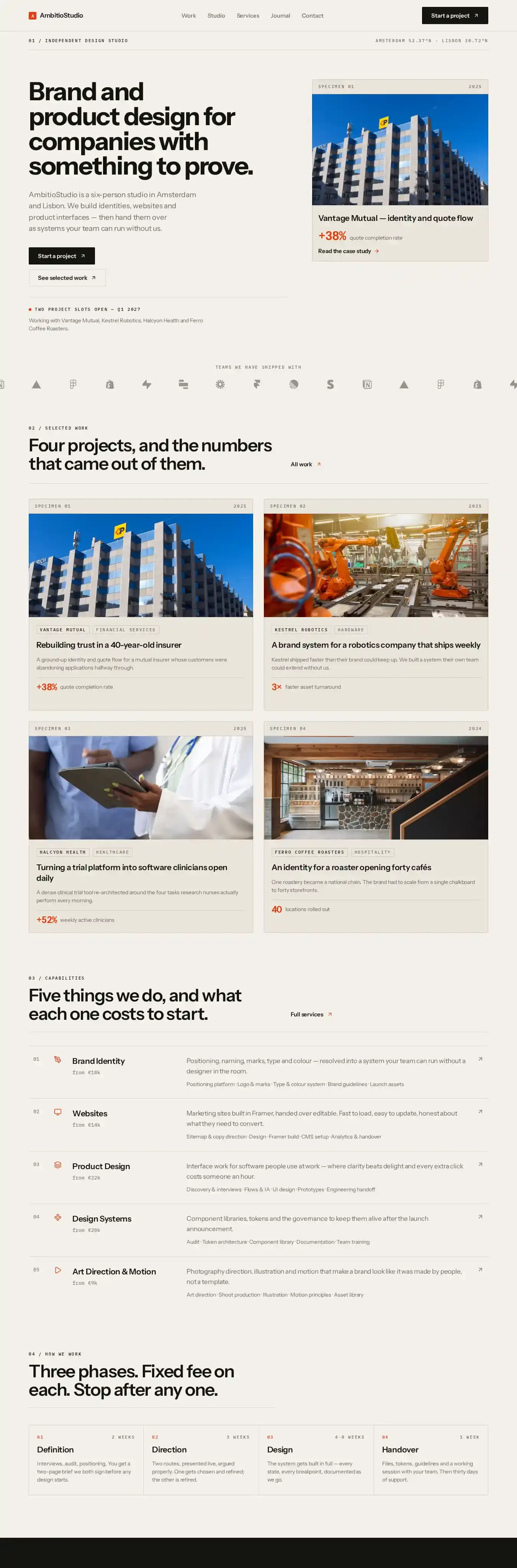 AmbitioStudio home page on desktop