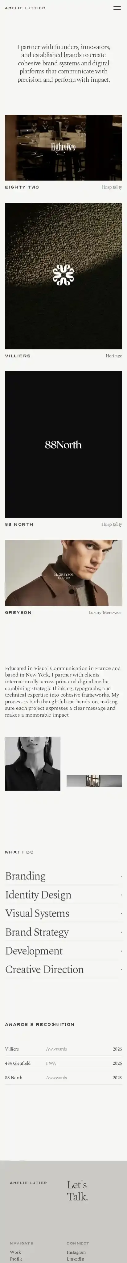 Amelie home page on mobile