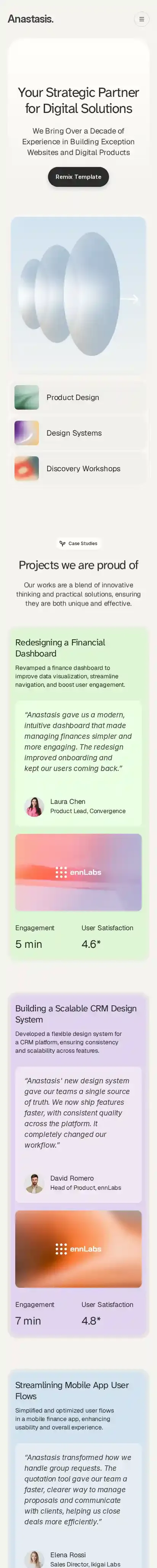 Anastasis home page on mobile
