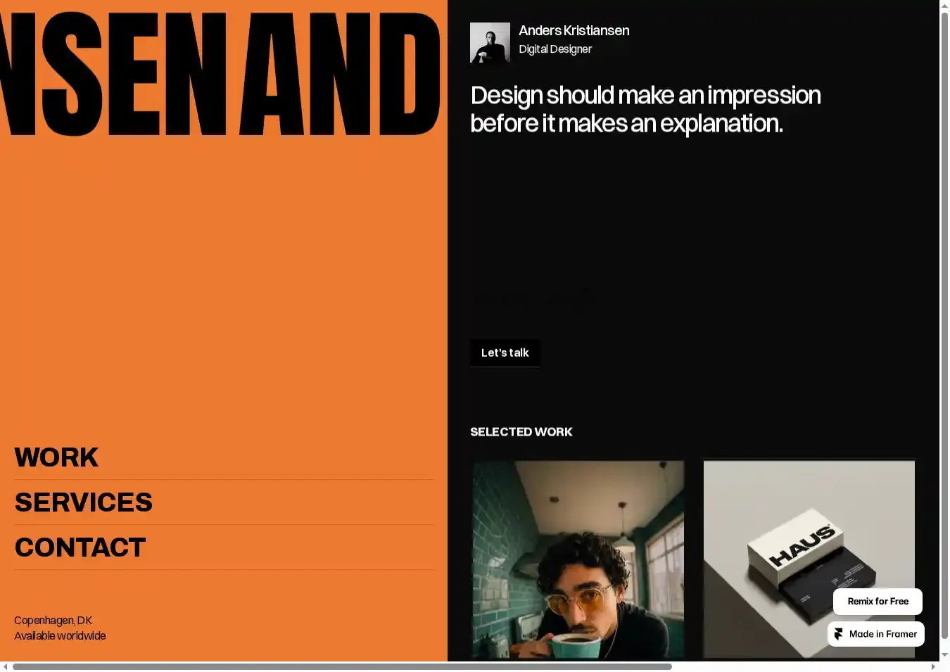 Anders home page on desktop