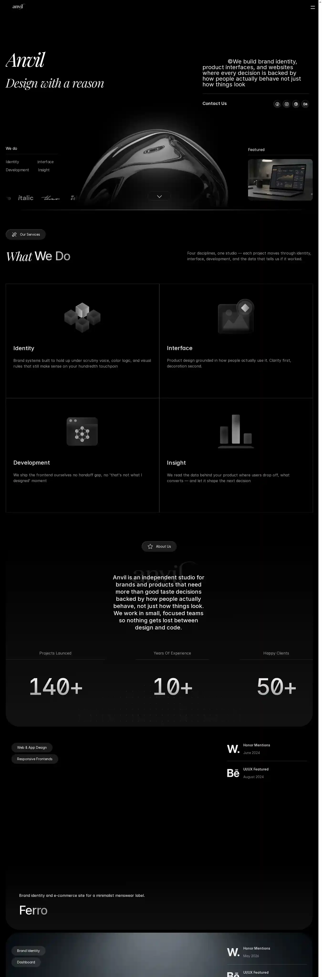 Anvil Studio home page on desktop