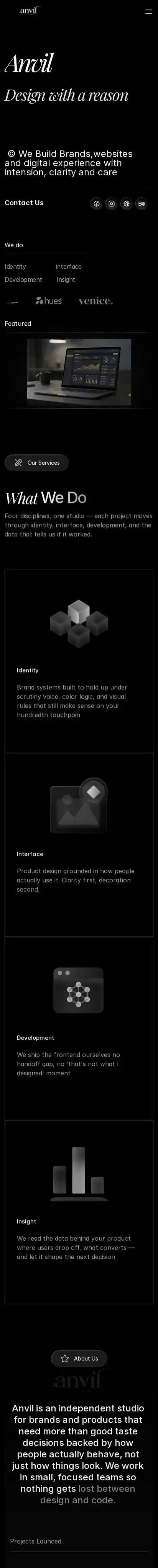 Anvil Studio home page on mobile