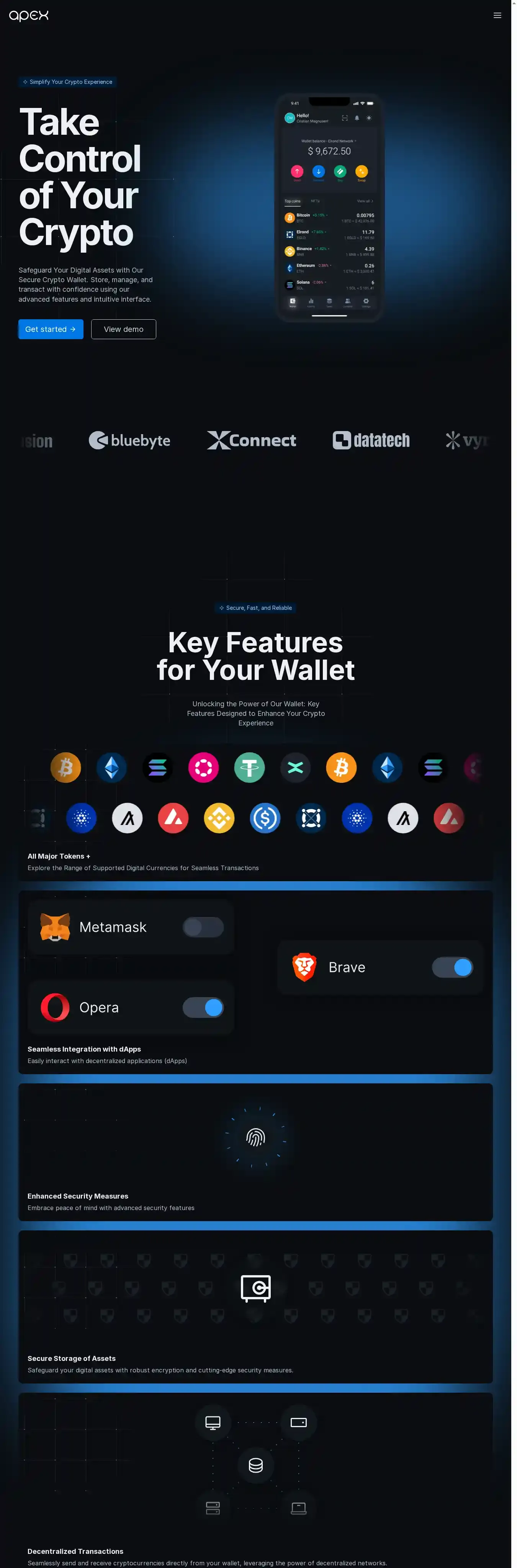 ApexWallet home page on desktop