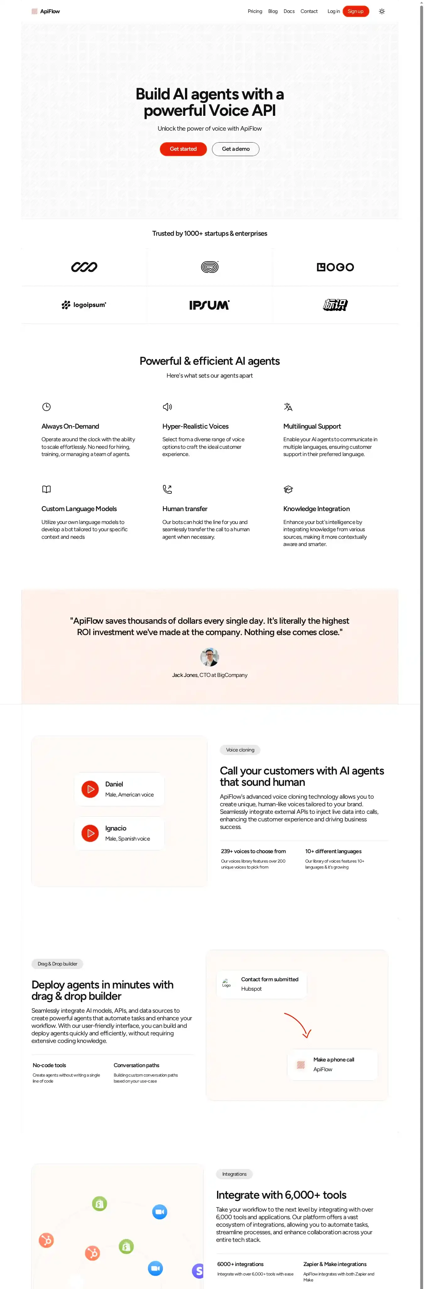 ApiFlow home page on desktop