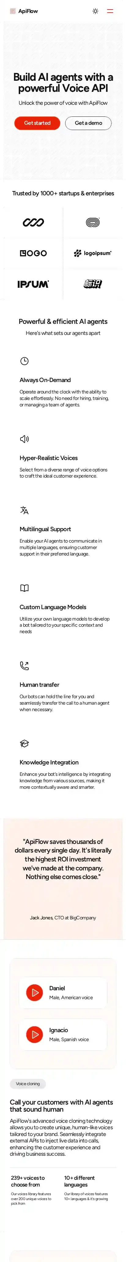 ApiFlow home page on mobile