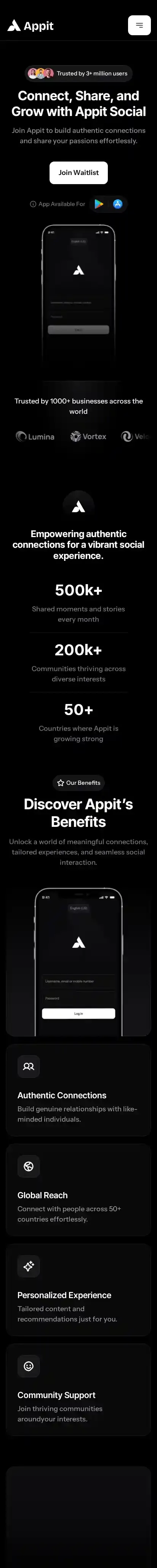 Appit home page on mobile