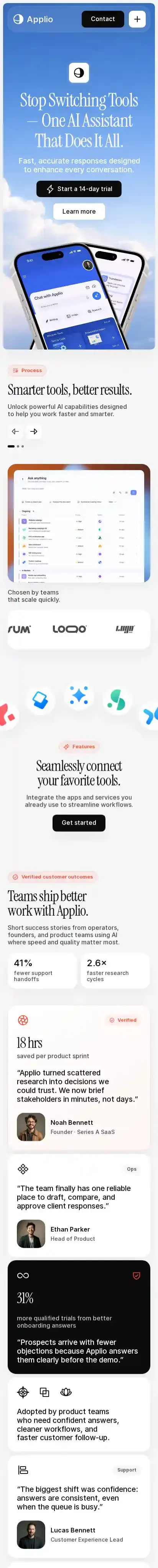 Applio home page on mobile