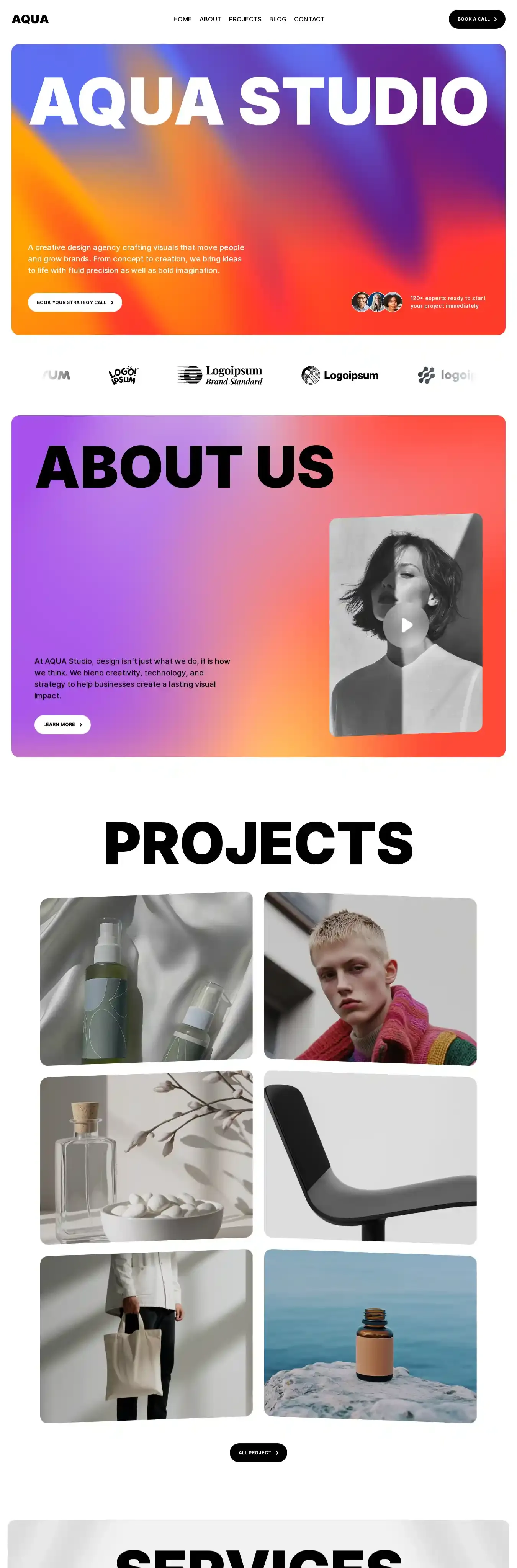 Aqua home page on desktop