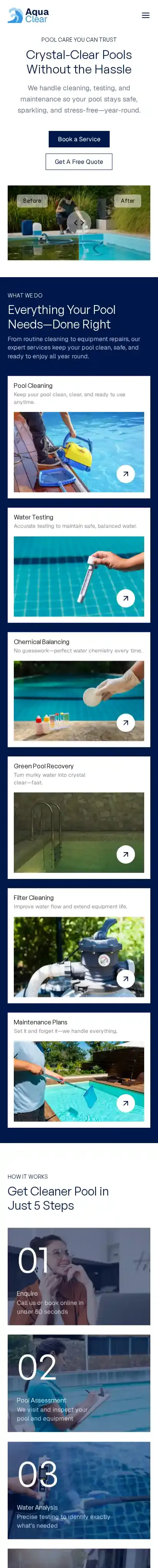 AquaClear home page on mobile