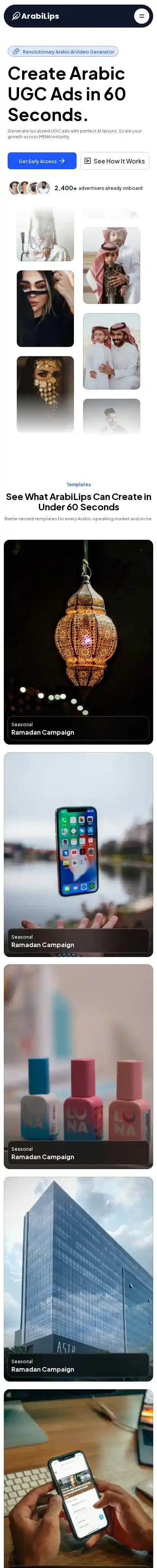 ArabiLips home page on mobile