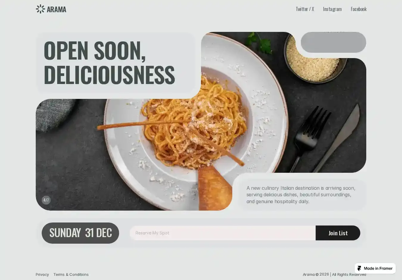 Arama home page on desktop