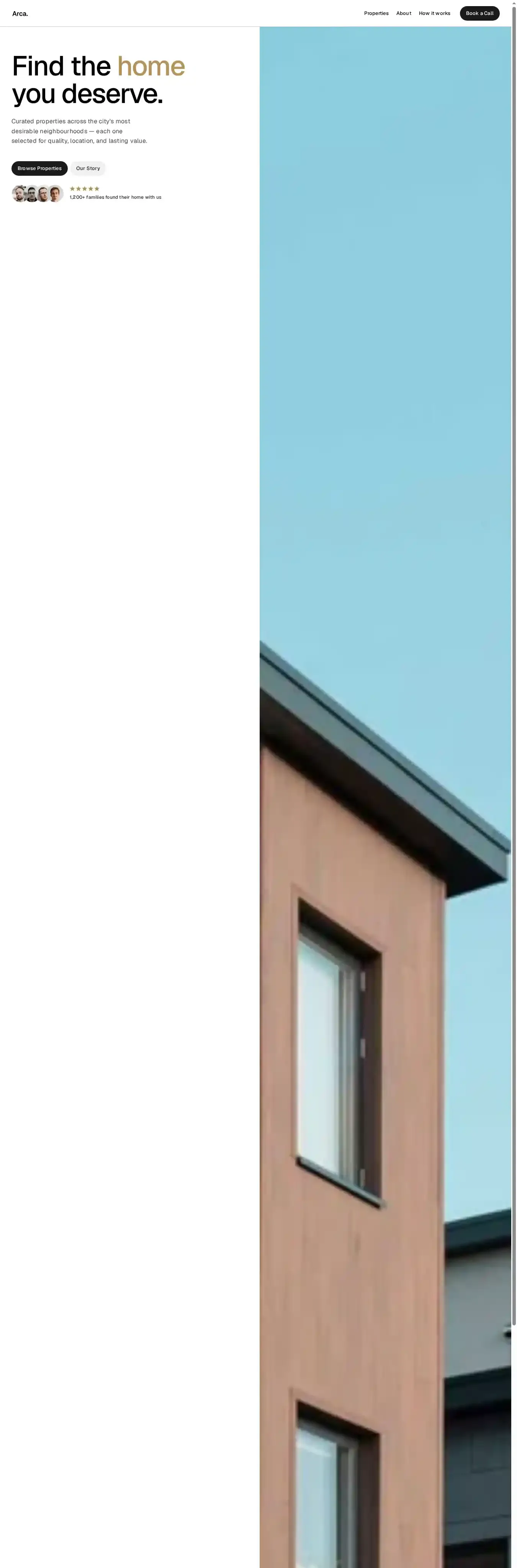 Arca home page on desktop
