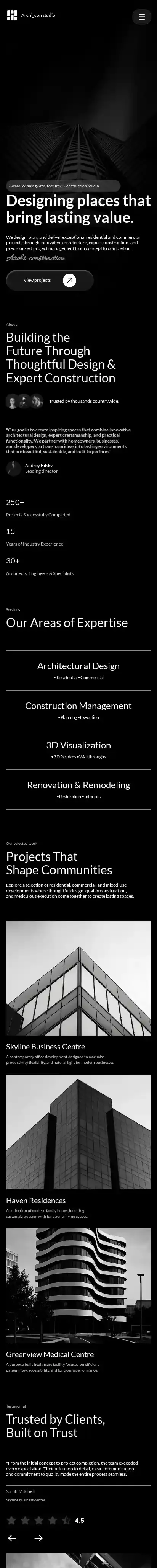 Archi_con studio home page on mobile