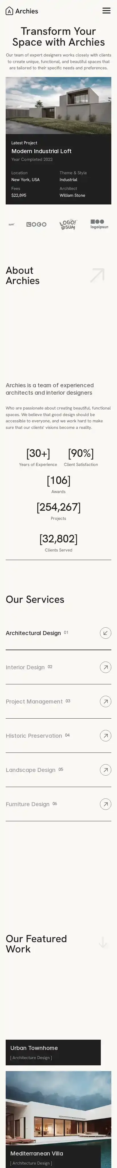 Archies home page on mobile