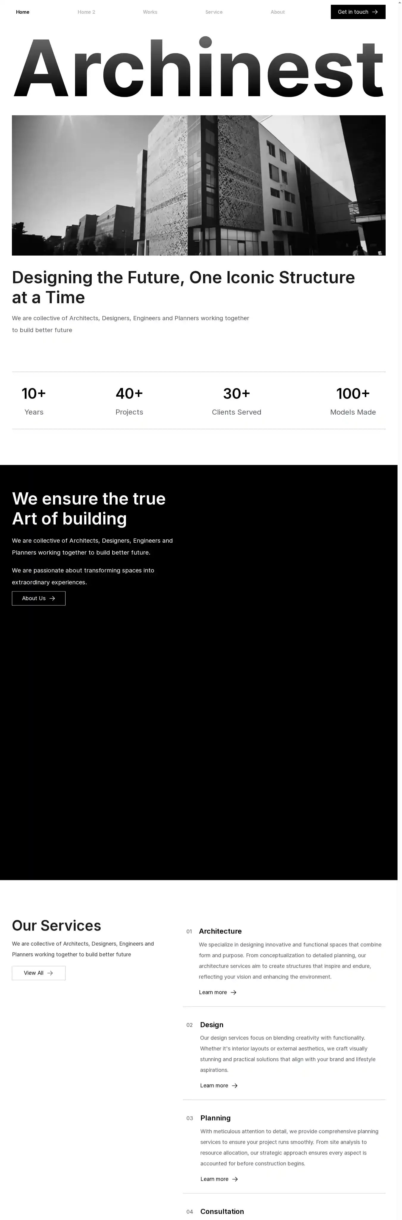 Archinest home page on desktop
