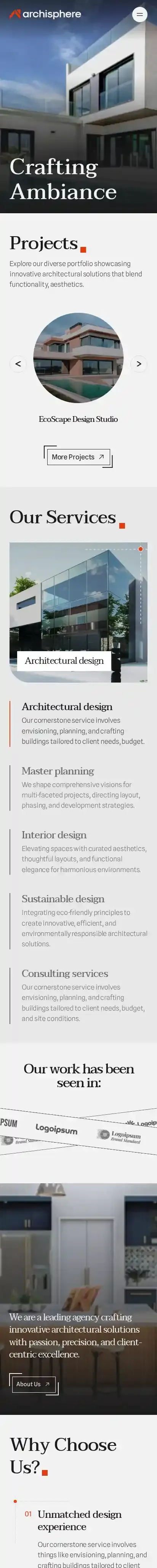 Archisphere home page on mobile
