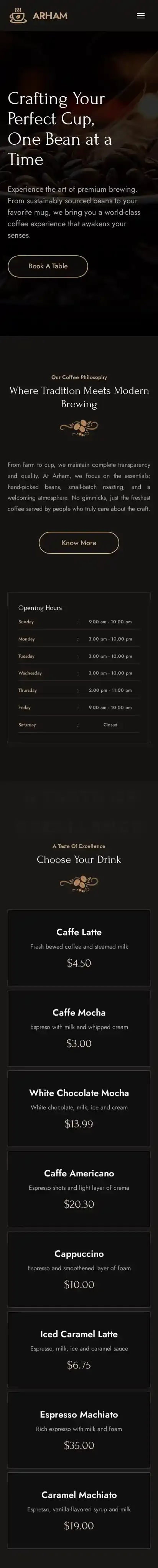 Arham home page on mobile